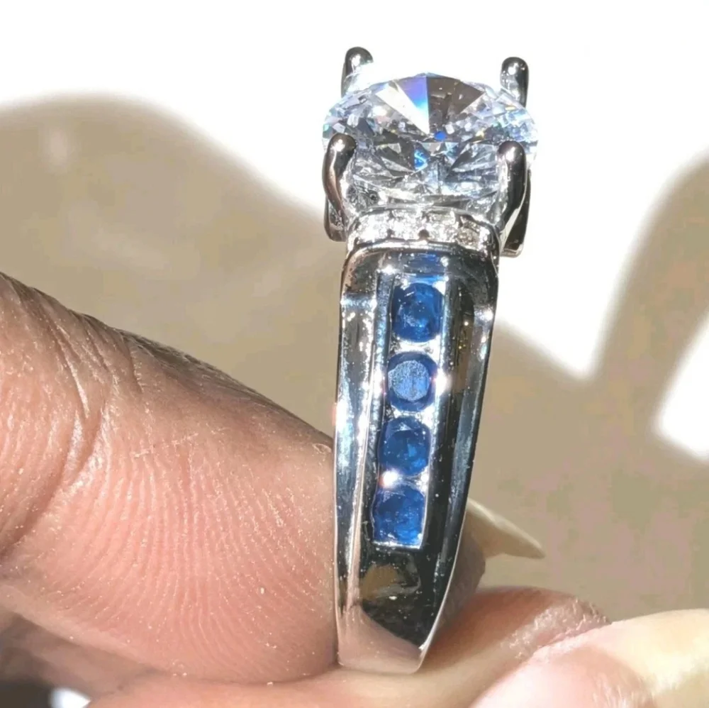 3Ct Round Cut Lab Created Diamond Sapphire Engagement Ring 14K White Gold Plated